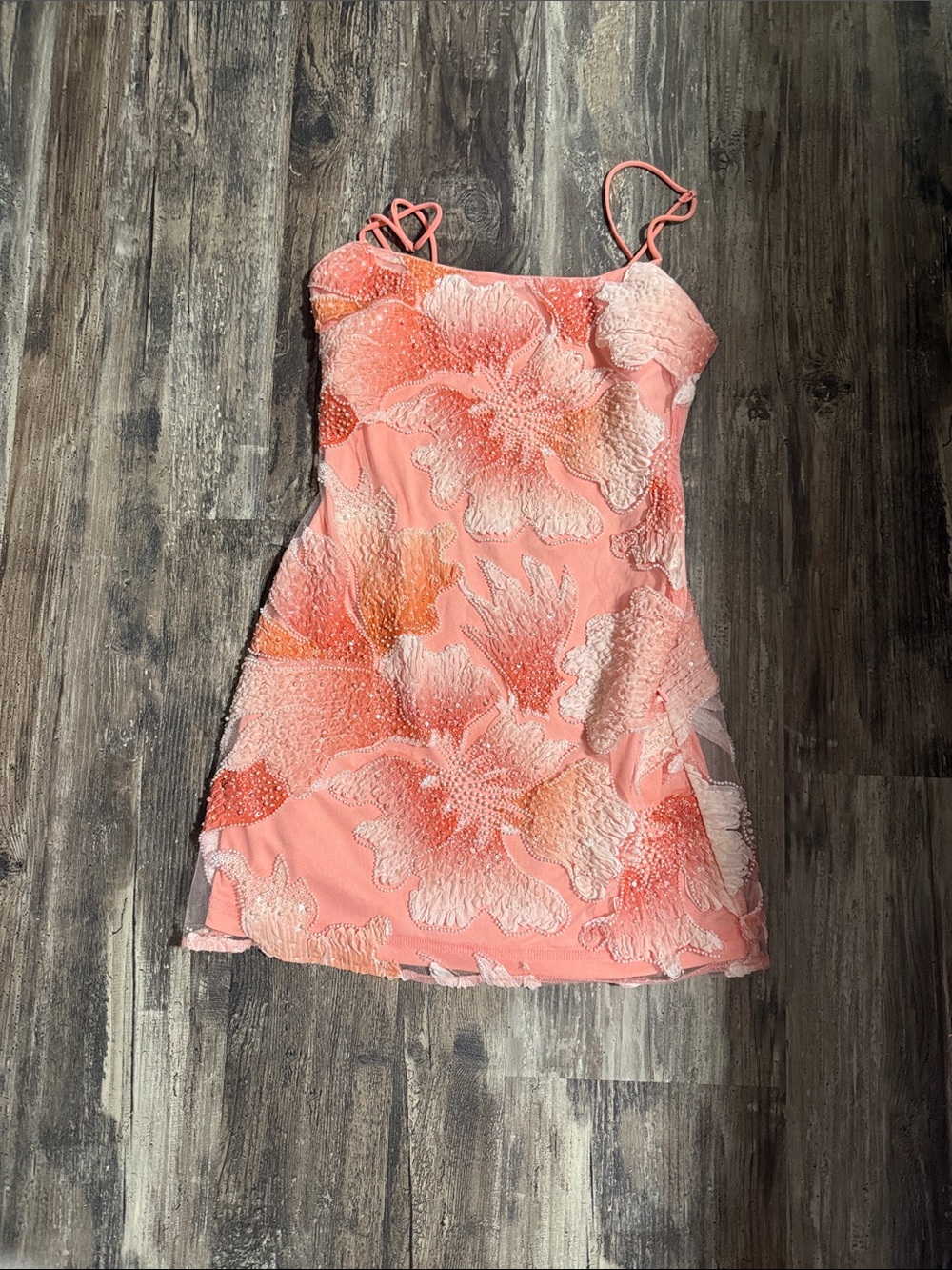Peppermayo Pink Coral Floral Beaded Slip Dress